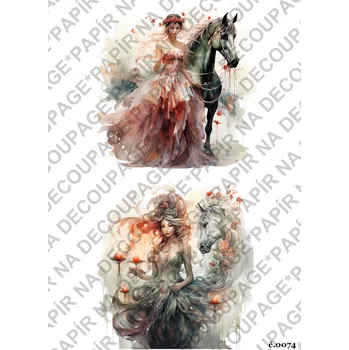 Umělecký papír Rýžový a soft papír na decoupage - Koně - KB074 Materiál: Soft, Rozměr: A4