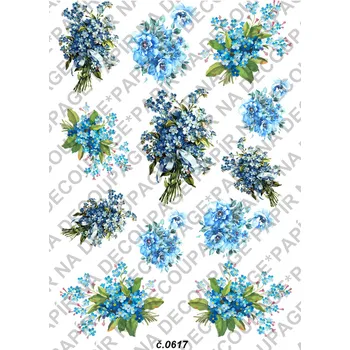 Umělecký papír Rýžový a soft papír na decoupage - Pomněnky - KB0617 Materiál: Soft, Rozměr: A4