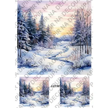 Umělecký papír Rýžový a soft papír na decoupage - Zimní krajina - KB0198 Materiál: Soft, Rozměr: A4
