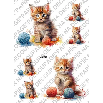 Umělecký papír Rýžový a soft papír na decoupage - Kočička s klubíčkem - KB0410 Materiál: Soft, Rozměr: A4