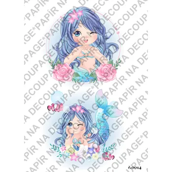 Umělecký papír Rýžový a soft papír na decoupage - Mořská panna - KB14 Materiál: Soft, Rozměr: A4