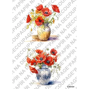 Umělecký papír Rýžový a soft papír na decoupage - Vlčí máky - KB010 Materiál: Soft, Rozměr: A4