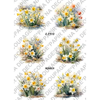 Umělecký papír Rýžový a soft papír na decoupage - Narcisky - KB01113 Materiál: Soft, Rozměr: A4