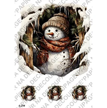 Umělecký papír Rýžový a soft papír na decoupage - Sněhuláci - KB0314 Materiál: Soft, Rozměr: A4