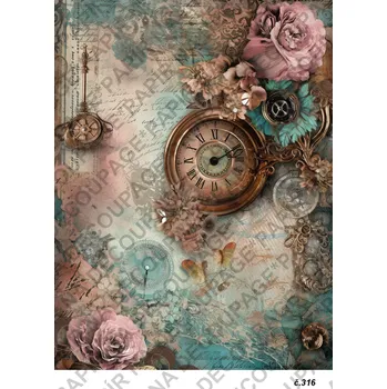 Umělecký papír Rýžový a soft papír na decoupage - Hodiny vintage - KB0316 Materiál: Soft, Rozměr: A4
