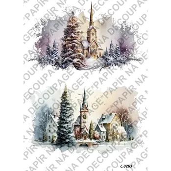 Umělecký papír Rýžový a soft papír na decoupage - Zimní krajina - KB0263 Materiál: Soft, Rozměr: A4