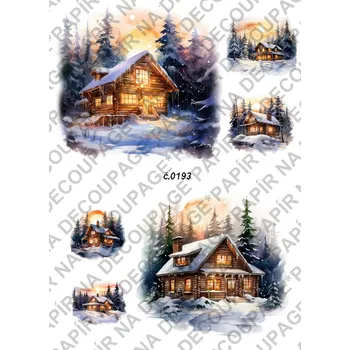 Umělecký papír Rýžový a soft papír na decoupage - Zimní krajina - KB0193 Materiál: Soft, Rozměr: A4