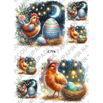 Umělecký papír Rýžový a soft papír na decoupage - Slepička velikonoce - KB0774 Materiál: Soft, Rozměr: A4