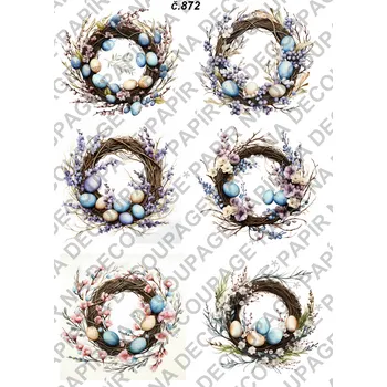 Umělecký papír Rýžový a soft papír na decoupage - Věnce velikonoce - KB0872 Materiál: Soft, Rozměr: A4