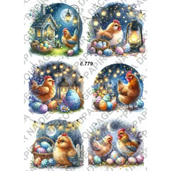 Umělecký papír Rýžový a soft papír na decoupage - Slepička velikonoce - KB0779 Materiál: Soft, Rozměr: A4