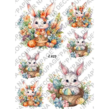 Umělecký papír Rýžový a soft papír na decoupage - Zajíček velikonoce - KB0623 Materiál: Soft, Rozměr: A4