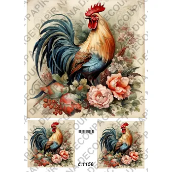 Umělecký papír Rýžový a soft papír na decoupage - Kohout - KB01156 Materiál: Soft, Rozměr: A4