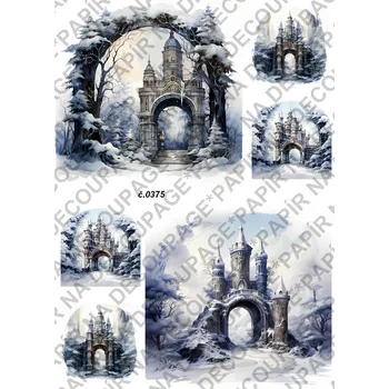 Umělecký papír Rýžový a soft papír na decoupage - Zimní brána - KB0375 Materiál: Soft, Rozměr: A4