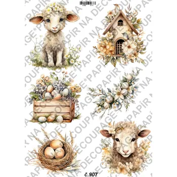 Umělecký papír Rýžový a soft papír na decoupage - Rustic velikonoce symboly - KB0907 Materiál: Soft, Rozměr: A4