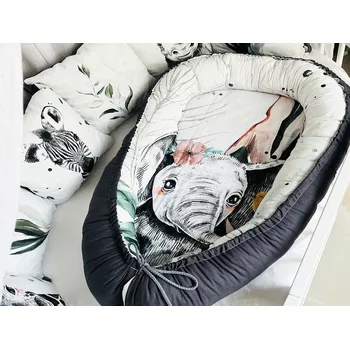 Hnízdečko pro miminko MIMOUŠEK 2-dílný set do postýlky safari slon