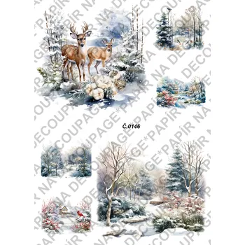 Umělecký papír Rýžový a soft papír na decoupage - Zimní krajinka - KB0146 Materiál: Soft, Rozměr: A4