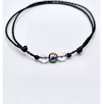 Náramek Provázkový náramek Pokovený Hematit kulička s Křišťálem 14 - 25 cm