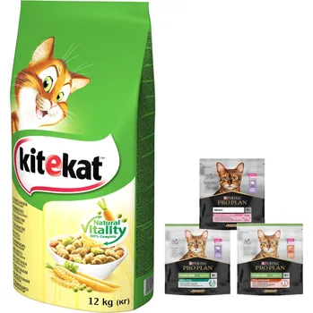 KITEKAT s kuřecím masem a zeleninou 12kg + PRO PLAN Adult cat food 400g - náhodná dodávka