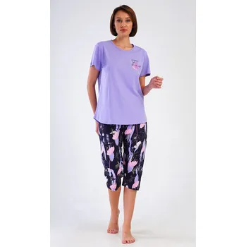 Dámské pyžamo Dámské pyžamo kapri Flowers - fialová - 3XL