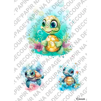 Výtvarný papír Rýžový a soft papír na decoupage - Veselá želvička - KB026 Materiál: Rýžový papír, Rozměr: A4