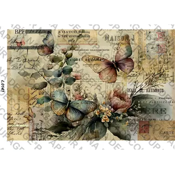 Umělecký papír Rýžový a soft papír na decoupage - Motýl vintage - KB0141 Materiál: Soft, Rozměr: A4