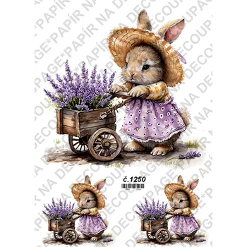 Výtvarný papír Rýžový a soft papír na decoupage - Zaječice s levandulí - KB01250 Materiál: Rýžový papír, Rozměr: A4