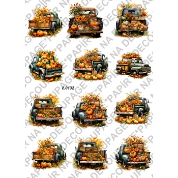 Umělecký papír Rýžový a soft papír na decoupage - Dýně na autě - KB0132 Materiál: Soft, Rozměr: A4