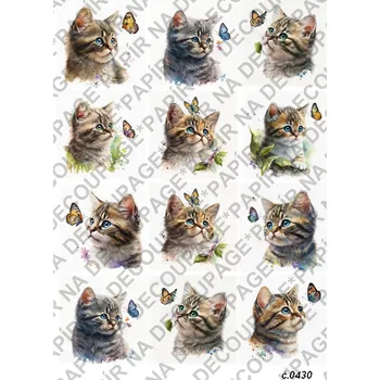 Umělecký papír Rýžový a soft papír na decoupage - Kočička s motýlem - KB0430 Materiál: Rýžový papír, Rozměr: A4