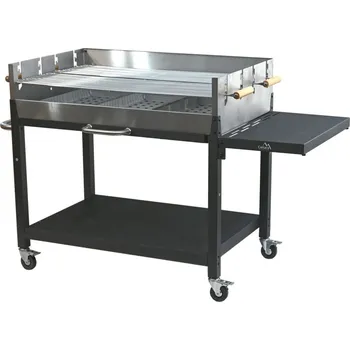 Zahradní gril Velký gril na dřevěné uhlí na kolečkách, výškově nastavitelný rošt, 95x60 cm