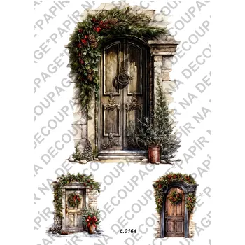 Výtvarný papír Rýžový a soft papír na decoupage - Dveře vánoční - KB0164 Materiál: Rýžový papír, Rozměr: A4