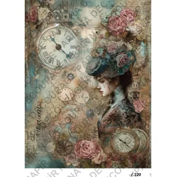 Umělecký papír Rýžový a soft papír na decoupage - Hodiny vintage - KB0320 Materiál: Soft, Rozměr: A4