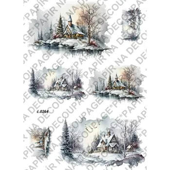 Umělecký papír Rýžový a soft papír na decoupage - Zimní krajina - KB0264 Materiál: Soft, Rozměr: A4