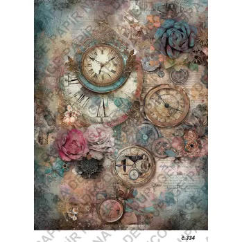 Umělecký papír Rýžový a soft papír na decoupage - Hodiny vintage - KB0334 Materiál: Soft, Rozměr: A4