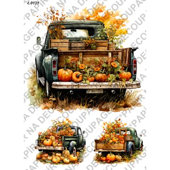 Umělecký papír Rýžový a soft papír na decoupage - Dýně na autě - KB0131 Materiál: Soft, Rozměr: A4