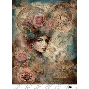 Umělecký papír Rýžový a soft papír na decoupage - Hodiny vintage - KB0326 Materiál: Soft, Rozměr: A4
