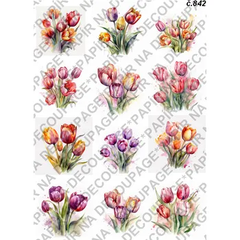 Umělecký papír Rýžový a soft papír na decoupage - Tulipány - KB0842 Materiál: Soft, Rozměr: A4