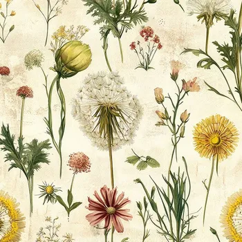 Designová ekokůže (koženka) s potiskem vintage pampeliška