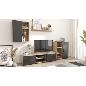 Obývací stěna Nábytková Stěna DEDAL dub artisan - černá rtv komoda