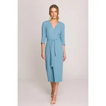 Dámské šaty Elegantní šaty se zavinovacím efektem Stylove S396 světle modré EU velikost: M