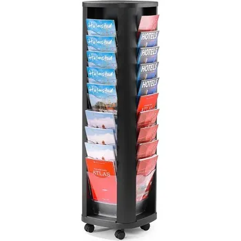 Stojan na prospekty PRESENT, 40 kapes, pojízdný, otočný, černý