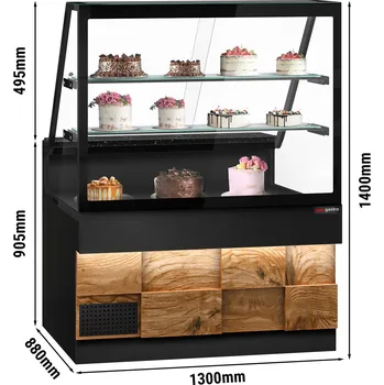 Vinotéka G.Gastro Chladicí vitrína TORONTO - 1300 mm - dřevěné čelo - 2 police - černá žulová pracovní deska