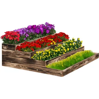 Vyvýšený záhon 4-patrový dřevěný záhon 120 x 120 x 40 cm - opálený