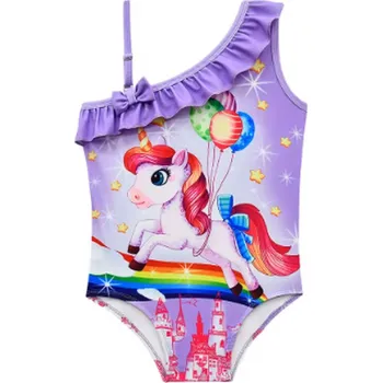 Dívčí plavky Unicorn (Jednorožci) Jednodílné dívčí plavky "Jednorožec s balonky" s asymetrickým ramínkem Barva: fialová (3), Velikost: 120