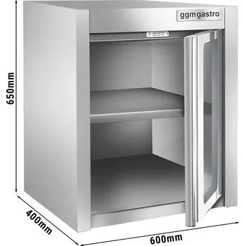 Vinotéka G.Gastro Stainless Steel Wall Cabinet PREMIUM – Hinged Glass Door - 600x400x650 mm - With Shelf - 1 Door
