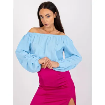 Světle modrá halenka se spadlými rameny DHJ-BZ-6816.57-light blue Velikost: ONE SIZE