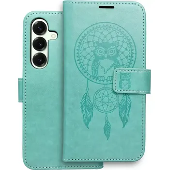 Pouzdro na mobilní telefon Flip pouzdro MEZZO Book Samsung Galaxy S25 – lapač snů zelené (Flipové pouzdro, obal a kryt MEZZO Book pro Samsung Galaxy S25 – lapač snů zelené, elegantní ochrana s kapsami na karty a stojánkem)