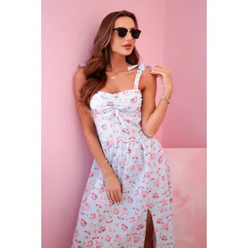 Dámské šaty Dámské šaty s potiskem na ramínka s vázáním modrý UNI