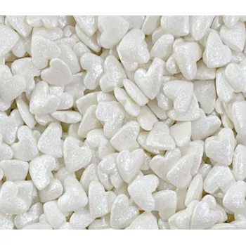 Přisada na vaření a pečení Cukrové zdobení metalická bílá srdíčka 80g - I LOVE CAKES