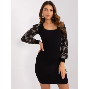 Oblečení a móda Černé uplé šaty Formosa s šifonovými rukávy s květinami RV-SK-7354.07-czarny Velikost: S/M