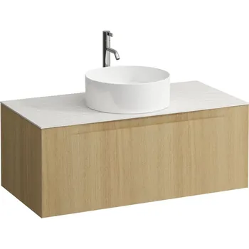 Umyvadlo Arun - zásuvkový element 1000, s jednou zásuvkou, s výřezem uprostřed, s vrchní deskou Ardesia Bianca vč. otvoru pro baterii H4141151512501